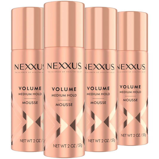 NEXXUS Travel Mousse, Volume Medium Hold 4-Pack 72-Hour Anti-Humidity Shield, 48-Hour Frizz Control, Rose Fragrance, 2 Oz Ea