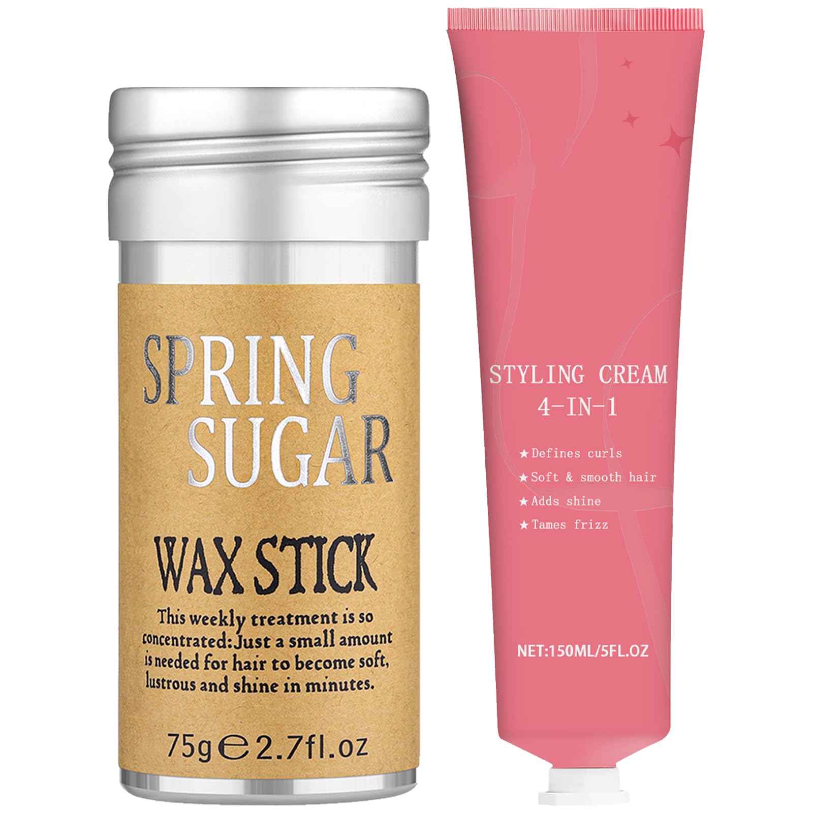 4-in-1 Styling Cream & Hair Wax Stick Set For Slick Back, Curl Defining, Frizz Control, Add Shine, Smooth & Non-Greasy Finish Edge Control & Flyaway Tamer for Women, Men & Kids