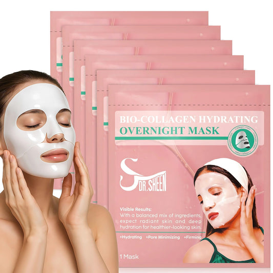 Bio Collagen Face Mask Overnight, 6 Pack Hydrogel Korean Face Masks, Hydrating Collagen Mask for All Skin Types, Anti-Aging Face Masks Skincare, Deep Moisturizing, Improves Elasticity & Radiance