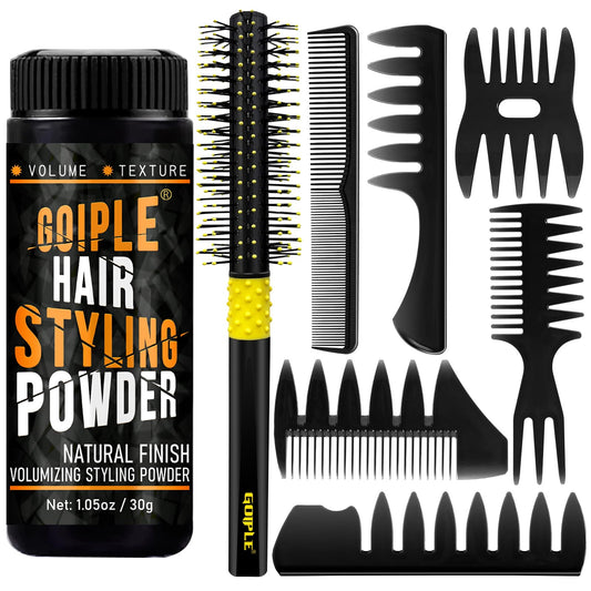 Hair Styling Powder Natural Look for Mens, Strong Hold Styling Powder for Men Flexible Hold Matte Finish, Roller Brush for Adding Volume Men's Hair Styling Combs and Brush Set for All Hairs Types