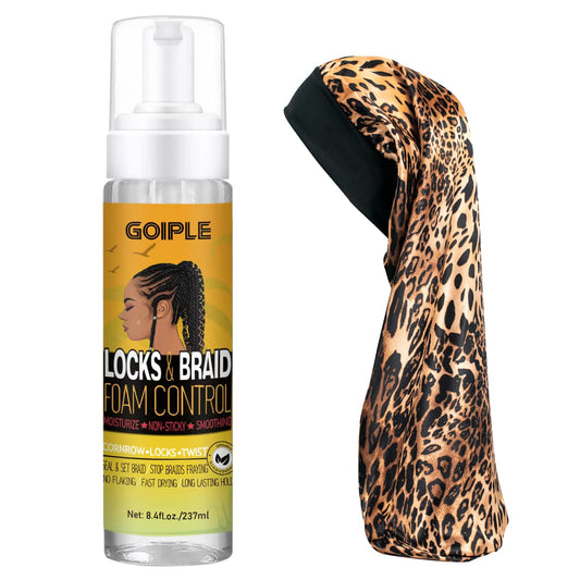 Braid and Loc Mousse for Hair Braiding, Twists, Braids and Locs - No Flake, Extra Hold, High Shine, Moisturizing, Frizz Control, Lightweight, Easy Application, with Leopard Silky Du-rag