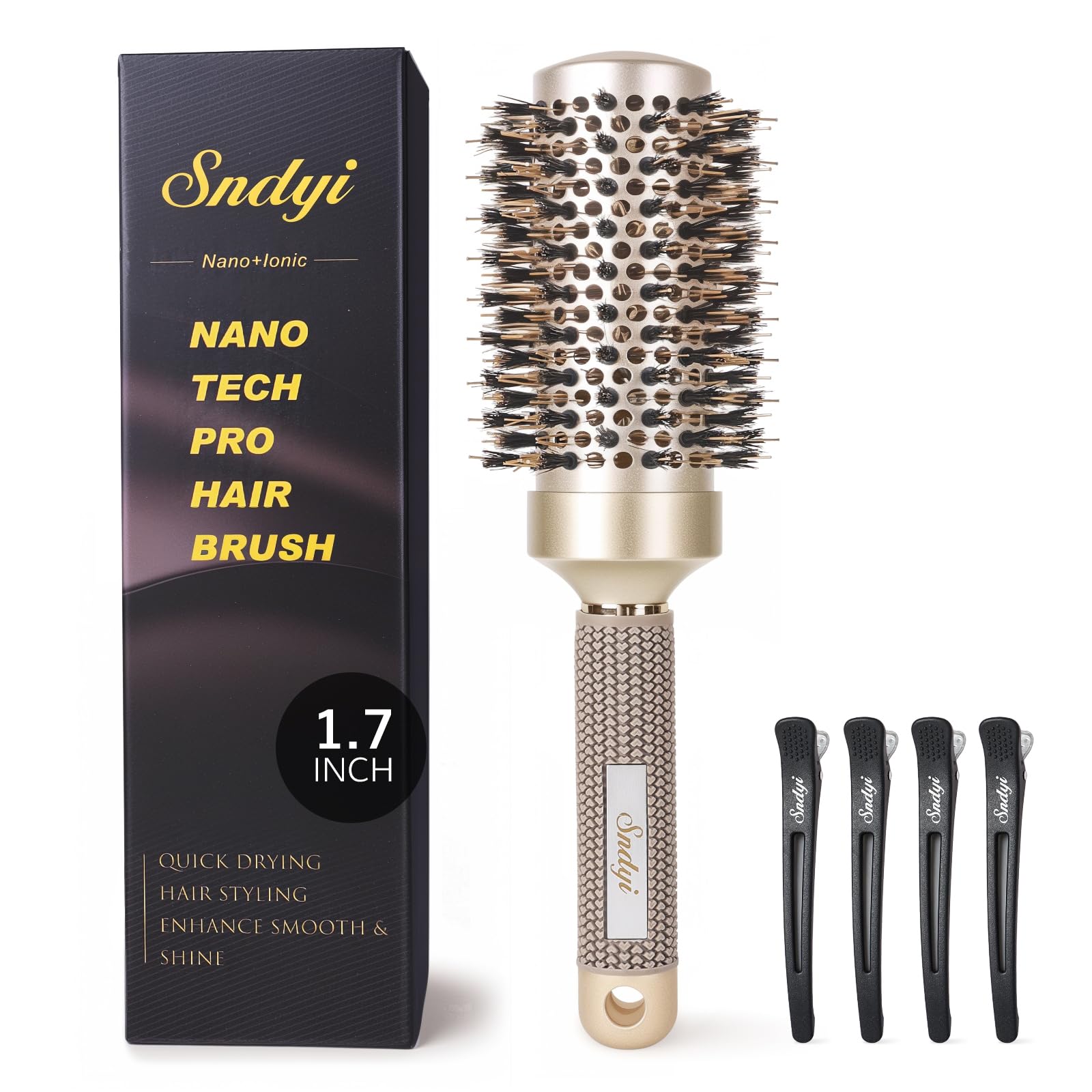 Round Brush for Blow Drying, Nano Thermal Ceramic & Ionic Tech Hair Brush with Boar Bristles, Professional Round Barrel Brush for Styling, Curling & Straightening by Sndyi (2.9 Inch, Barrel 1.7 Inch)