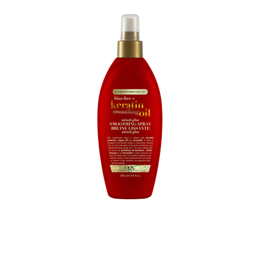 OGX Frizz-Free + Keratin Smoothing Oil Miracle Gloss Spray, 5 in 1, De-frizz & Shiny Hair, Argan Oil