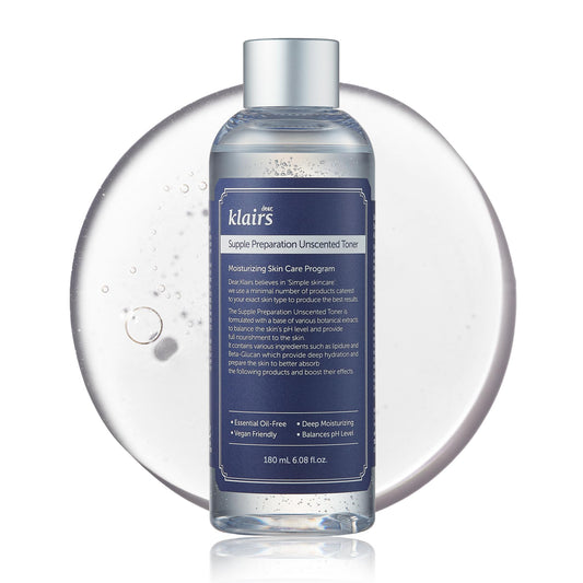 KLAIRS Supple Preparation Unscented Toner 6.08 fl oz, Lightweight, Essential Oil-Free, Alcohol Free, Packaging Changed