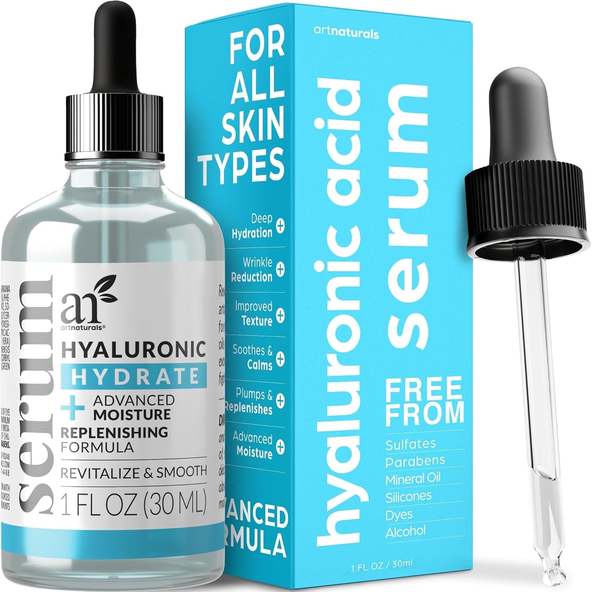 ARTNATURALS Hyaluronic Acid Serum - Anti- Aging Facial Serum, Natural Moisturizer w/Vitamin C Serum & Vitamin E - for Skin Care - Reduce Wrinkles & Dark Spots (1 Fl Oz (Pack of 1))