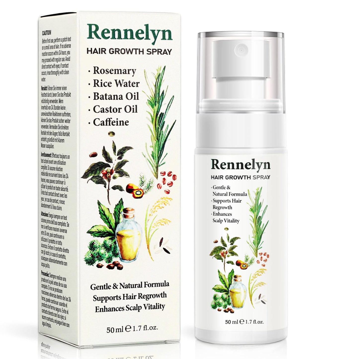 Natural Hair Growth Oil Spray: Rosemary Castor Batana Oil with Rice Water Lotion for Hair Thickening For Women 60ML