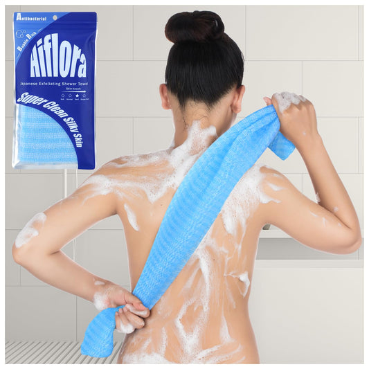 Back Scrubber for Shower and Dead Skin Removal, Exfoliating Body Scrubber for Smooth Skin Japan Washcloth for Shower & Bath, Versatile Body Scrub Towel, Ideal for Skincare, Blue Hard