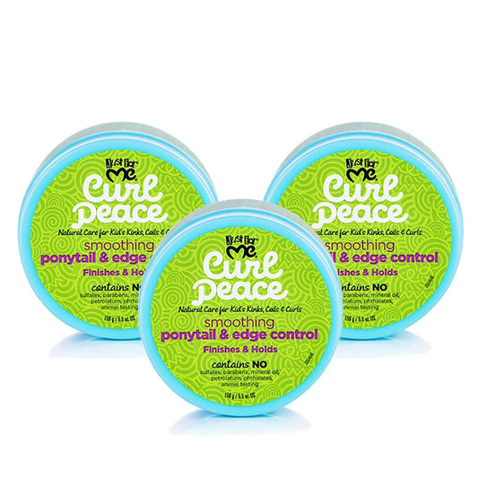Just For Me Curl Peace Smoothing Ponytail & Edge Control (3 Pack) - Finishes & Holds, Contains Flaxseed, Avocado Oil & Black Castor Oil, 5 oz