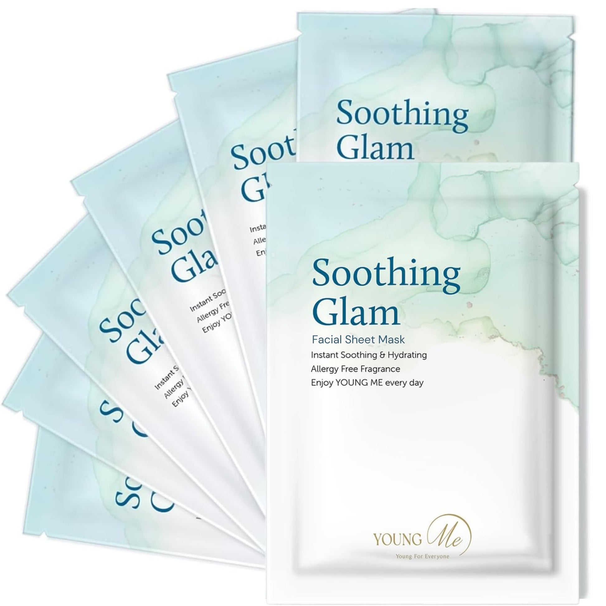 YoungMe Soothing Glam Facial Sheet Mask 6-Pack | Hydrating & Moisturizing Korean Skin Care for Sensitive & All Skin Types