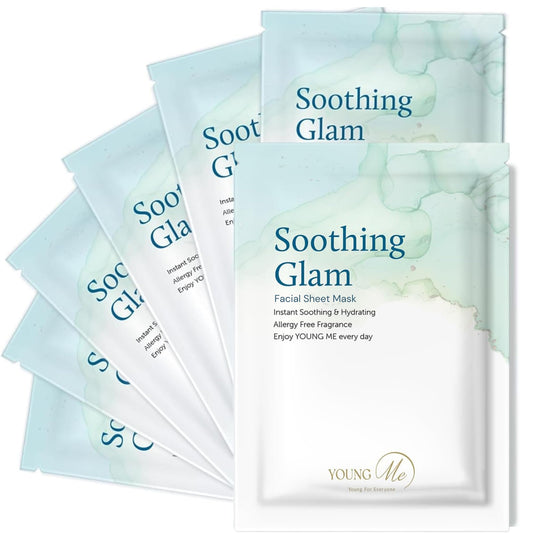 YoungMe Soothing Glam Facial Sheet Mask 6-Pack | Hydrating & Moisturizing Korean Skin Care for Sensitive & All Skin Types