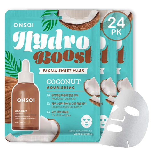 24PK ONSOI Hydro Boost Nourishing Face Masks Skincare Korean Skin Care Facial Sheet Mask (24, 24PK Coconut)