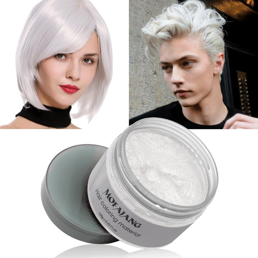 Temporary Hair Color Wax Hair Coloring Styling Wax Colored 4.23.Oz Each Neutral Hair Wax Clay Mud Matte Long-Lasting Definition Hairstyle Cream (White)