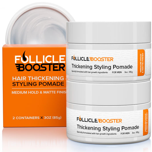 FOLLICLE BOOSTER Thickening Styling Pomade - 2 Pack Medium Hold, Water Base, Matte Finish - Natural Hair Growth Paste for Men with Hair Loss Combating Ingredients