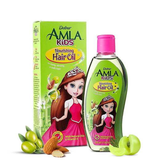 Dabur Amla Hair Oil for Kids Enriched with Olive and Almond Extract, Essential Oils, Ideal for All Hair Types, Nourishing & Strengthening, Softens and Improves Hair for Children - 200ml