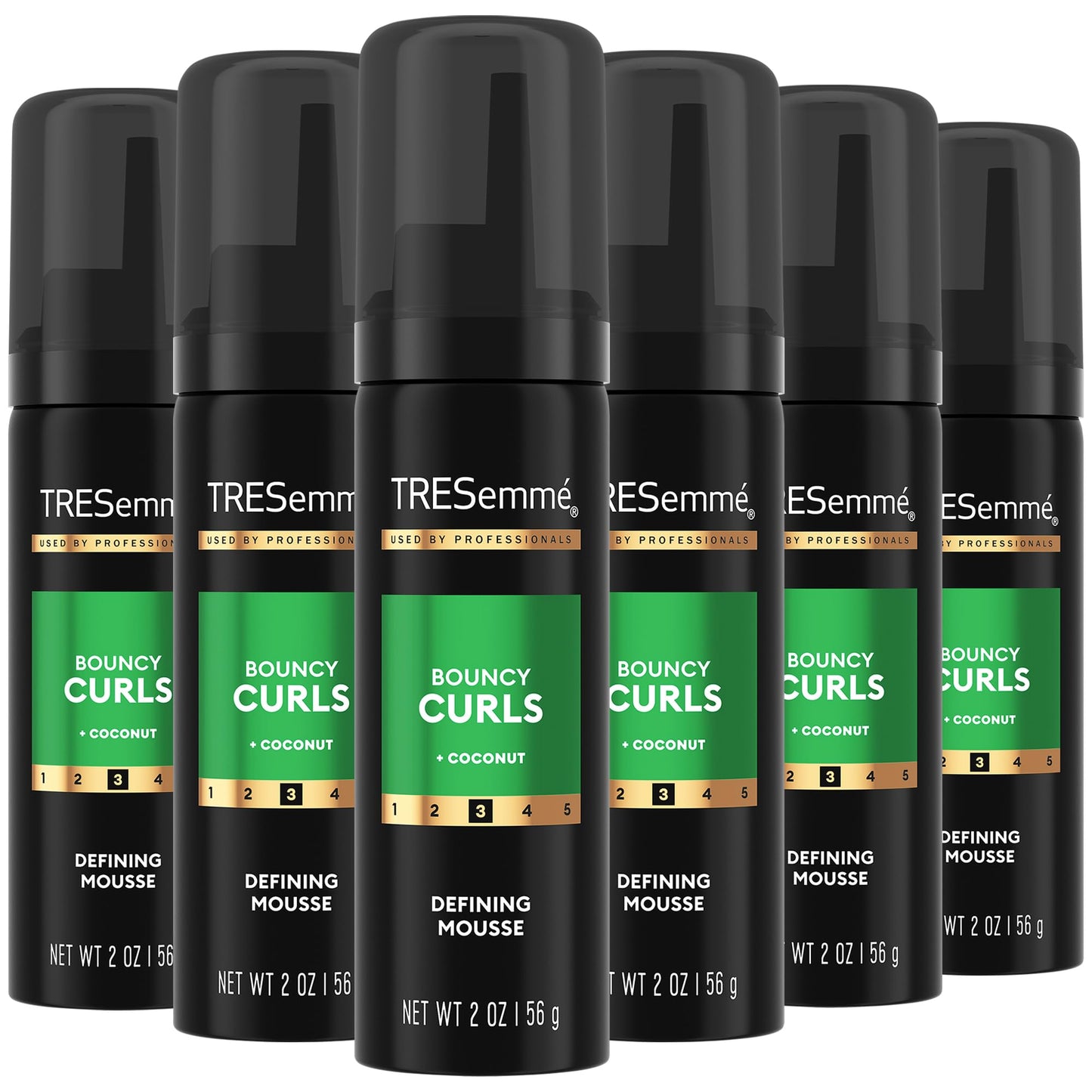 TRESEMME Defining Hair Mousse, Bouncy Curls, Travel-Size 6-Pack Curly Hair Products for 24-Hour Frizz Control with Coconut Oil, 2 Oz Ea