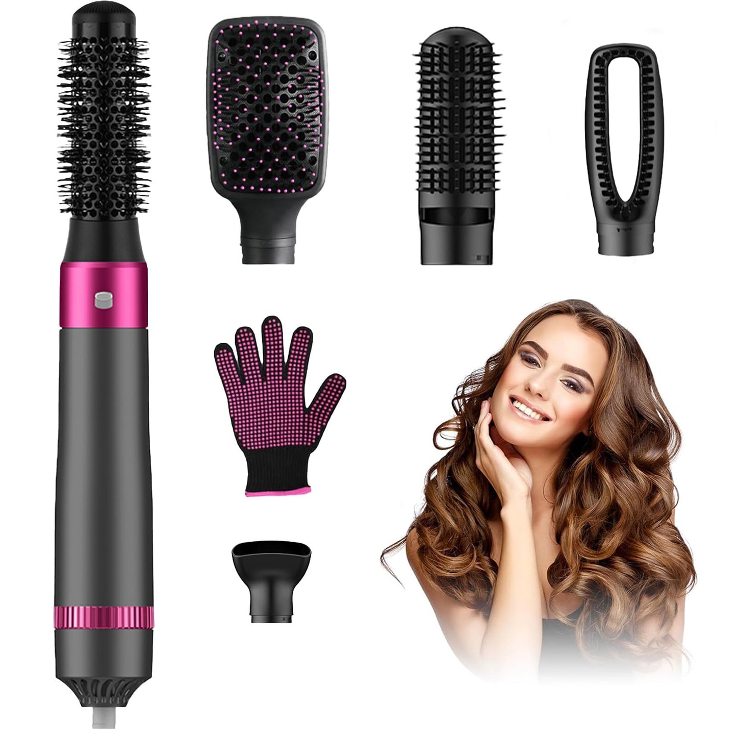 Blow Dryer Brush, Alledge 5 in 1 Hair Thermal Brush and Styler Set for Easy Salon-Style Blowouts with Detachable Negative Ionic Brush Head and Comb for Hair Drying Straightening Curling Styling