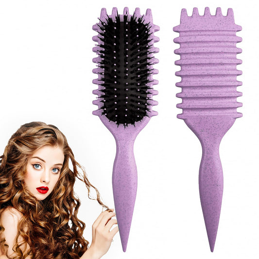 Curly Hair Brush,Curl Defining Brush,Boar Bristle Hair Brush for Combing and Shaping,Reduce Pulling and Curl Separation For Defined Curls(Purple)