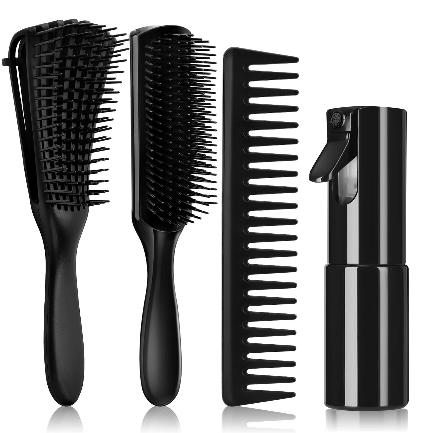 Hommtina 4pcs Detangling Brush Set Getting Shine and Makes Hair Smooth, Curly Hair Brush for Adult & Kids Wet or Dry Hair (3 PCS, Black+Black)