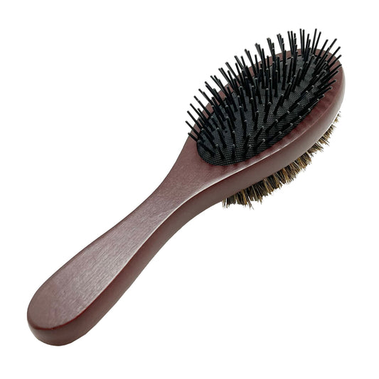 Donna Double Sided Styling Brush for Women - 100% Boar Bristles, Cushioned Wooden Detangling Brush for Wet Hair