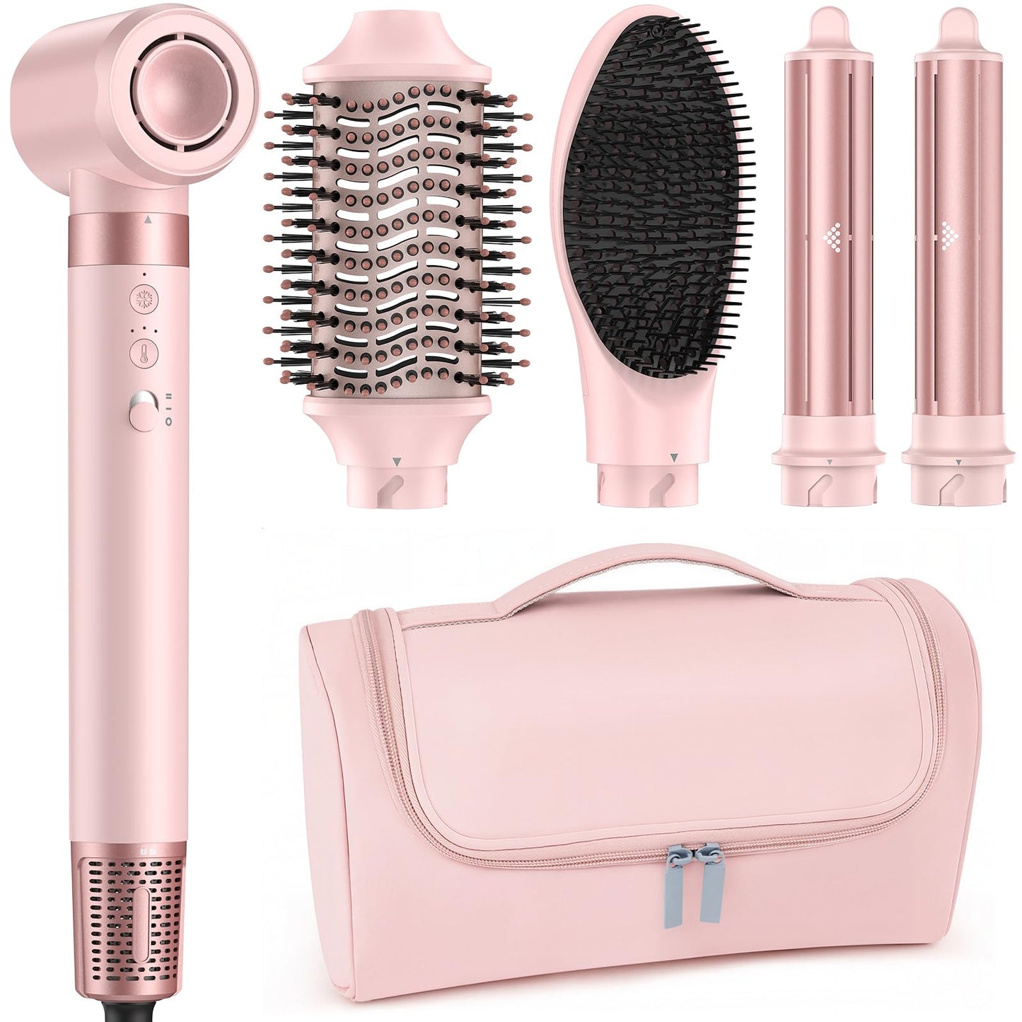 5 in 1 Hot Air Styler Wrap High-Speed Hair Dryer Brush with Auto Wrap Curlers, Fast Drying & Frizz-Free Styling, No Heat Damage, Volumizing Brush with Travel Bag