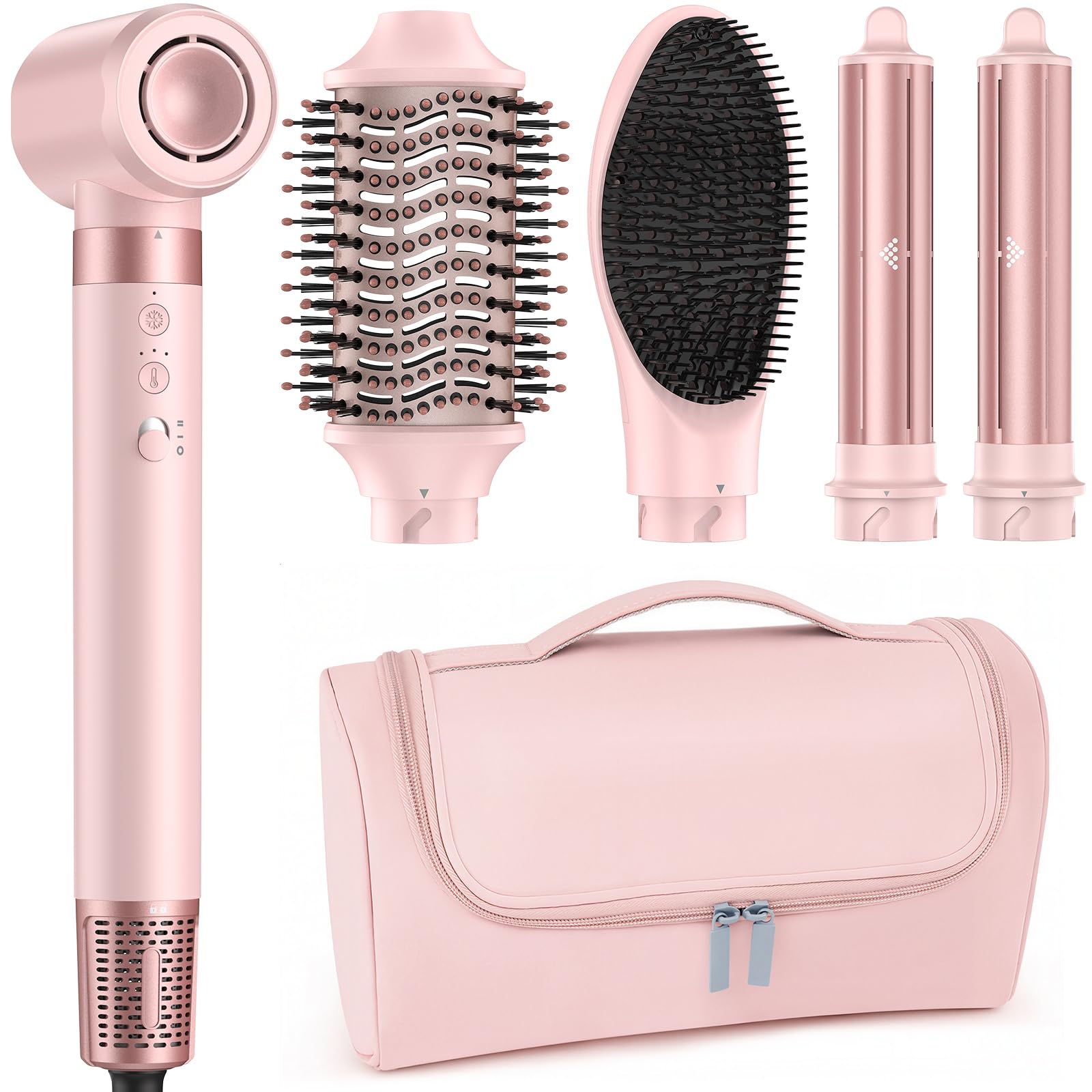 5 in 1 Hot Air Styler Wrap High-Speed Hair Dryer Brush with Auto Wrap Curlers, Fast Drying & Frizz-Free Styling, No Heat Damage, Volumizing Brush with Travel Bag