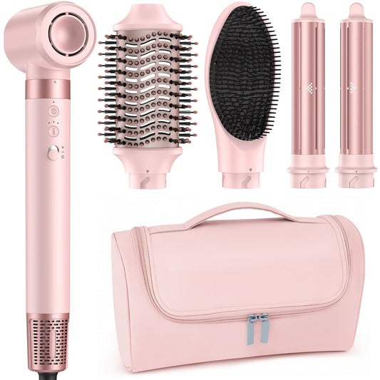5 in 1 Hot Air Styler Wrap High-Speed Hair Dryer Brush with Auto Wrap Curlers, Fast Drying & Frizz-Free Styling, No Heat Damage, Volumizing Brush with Travel Bag