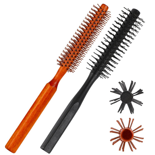 Small Round Brush for Blow Drying,2 Pack Small Quiff Roller Brush with 8 Rows Nylon Bristles Round Curling Comb Travel Curling Brush Styling Brush Hair Brush for Wet Wavy Hair Bangs, Lifting, Curling