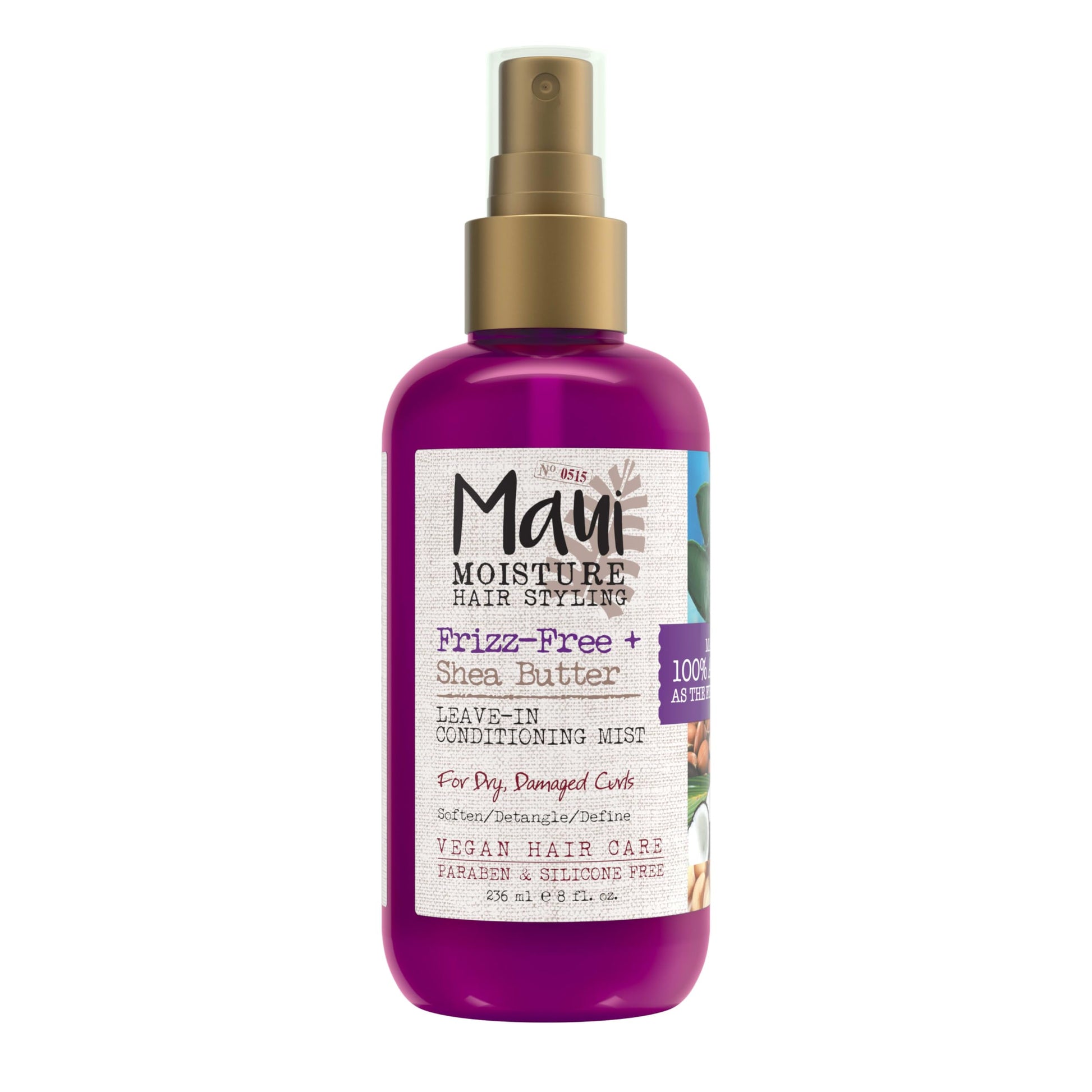 Maui Moisture Frizz-Free + Shea Butter Leave-in Conditioning Mist, Curly Hair Styling, No Drying Alcohols, Parabens or Silicone, 8 Fl Oz