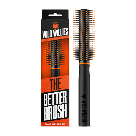 Wild Willies Round Beard Brush, The Better Brush - Round Bristle Beard Hair Brush for Men, Heat-Resistant Curling Comb for Blow Drying - Premium Grooming Tool for Styling Hair or Beard, All Hair Types