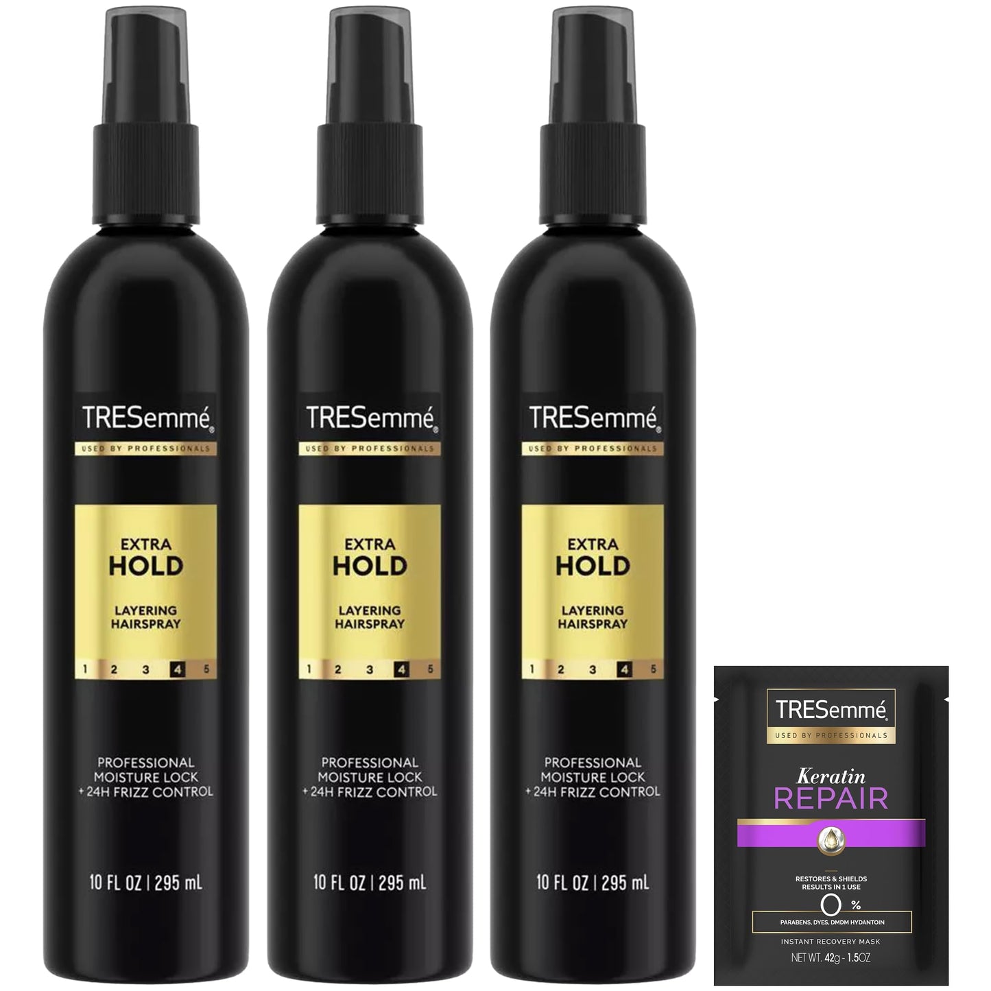TRESEMME Extra Hold Hairspray, Non-Aerosol 3-Pack, 24H Hold & Frizz Control + Keratin Repair Hair Mask