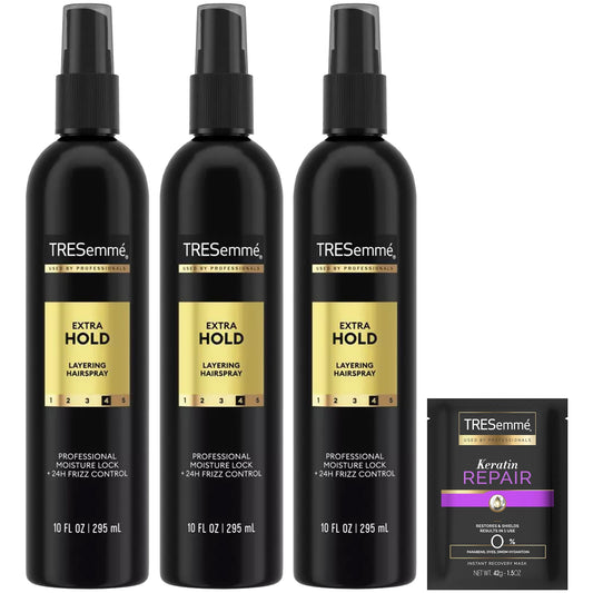 TRESEMME Extra Hold Hairspray, Non-Aerosol 3-Pack, 24H Hold & Frizz Control + Keratin Repair Hair Mask