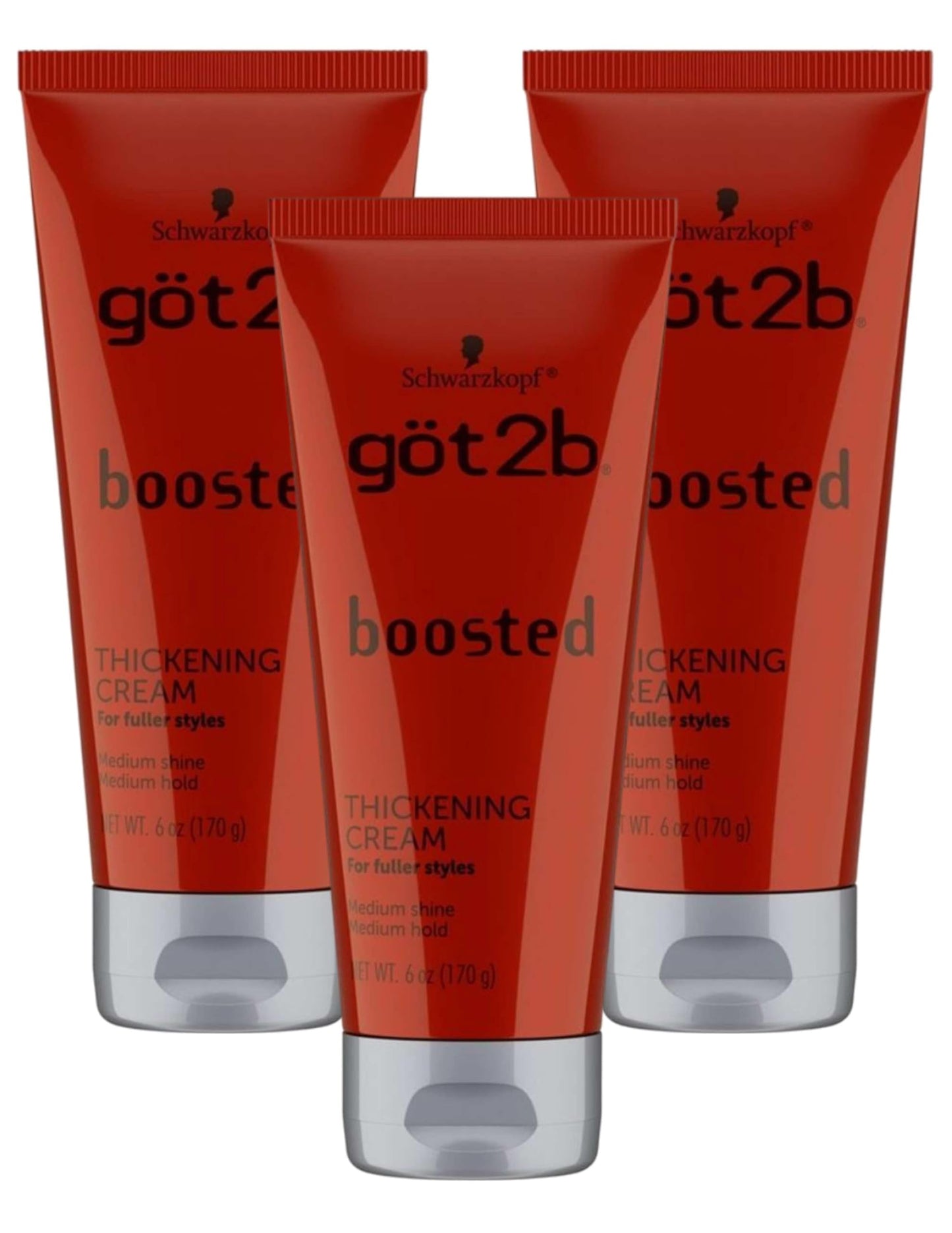GOT2B Boosted Hair Thickening Cream for Fuller Styles, Medium Shine, Medium Hold, 6 Ounce - 3 Pack
