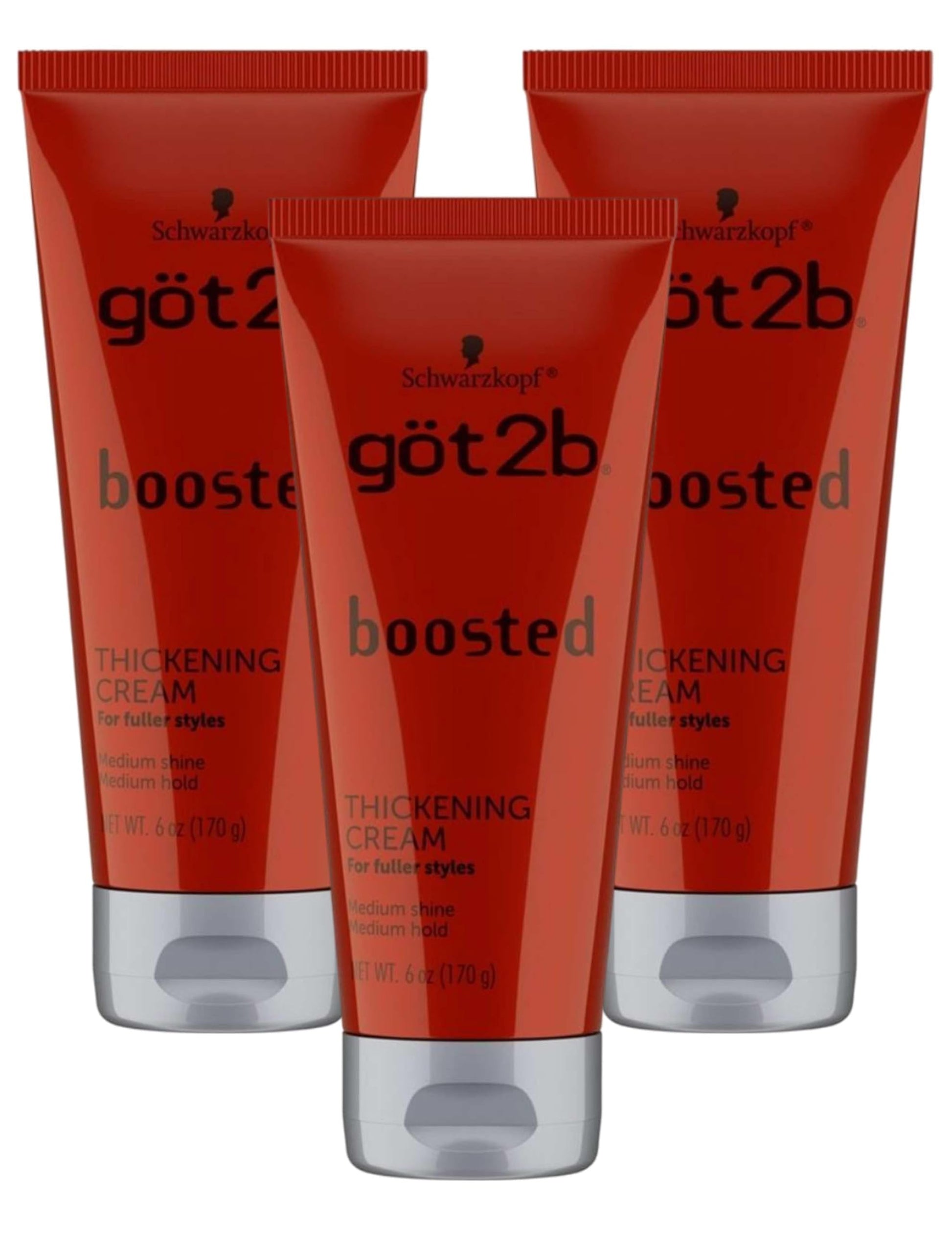 GOT2B Boosted Hair Thickening Cream for Fuller Styles, Medium Shine, Medium Hold, 6 Ounce - 3 Pack