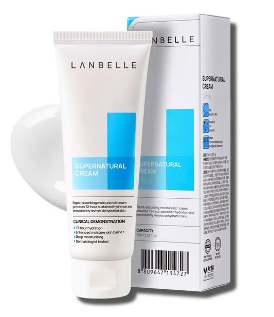 Lanbelle Supernatural Hydrating Facial Cream 2.53 Oz VEGAN 72-hour Super Long Face Moisturizer 14% Phyto-Mucin Skin-barrier Daily Face Lotion Sensitive Dry Skin Non-Comedogenic No-Scent No Chemicals
