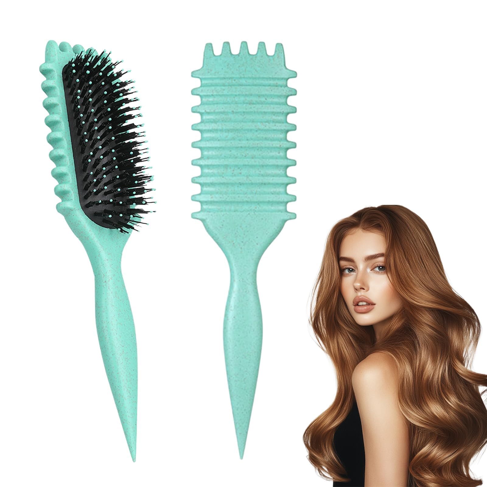 Curl Defining Hair Brush, 2025 Flash Hair Styling Brush for Curly Hair, Shaping & Defining Curls for Women（Green)