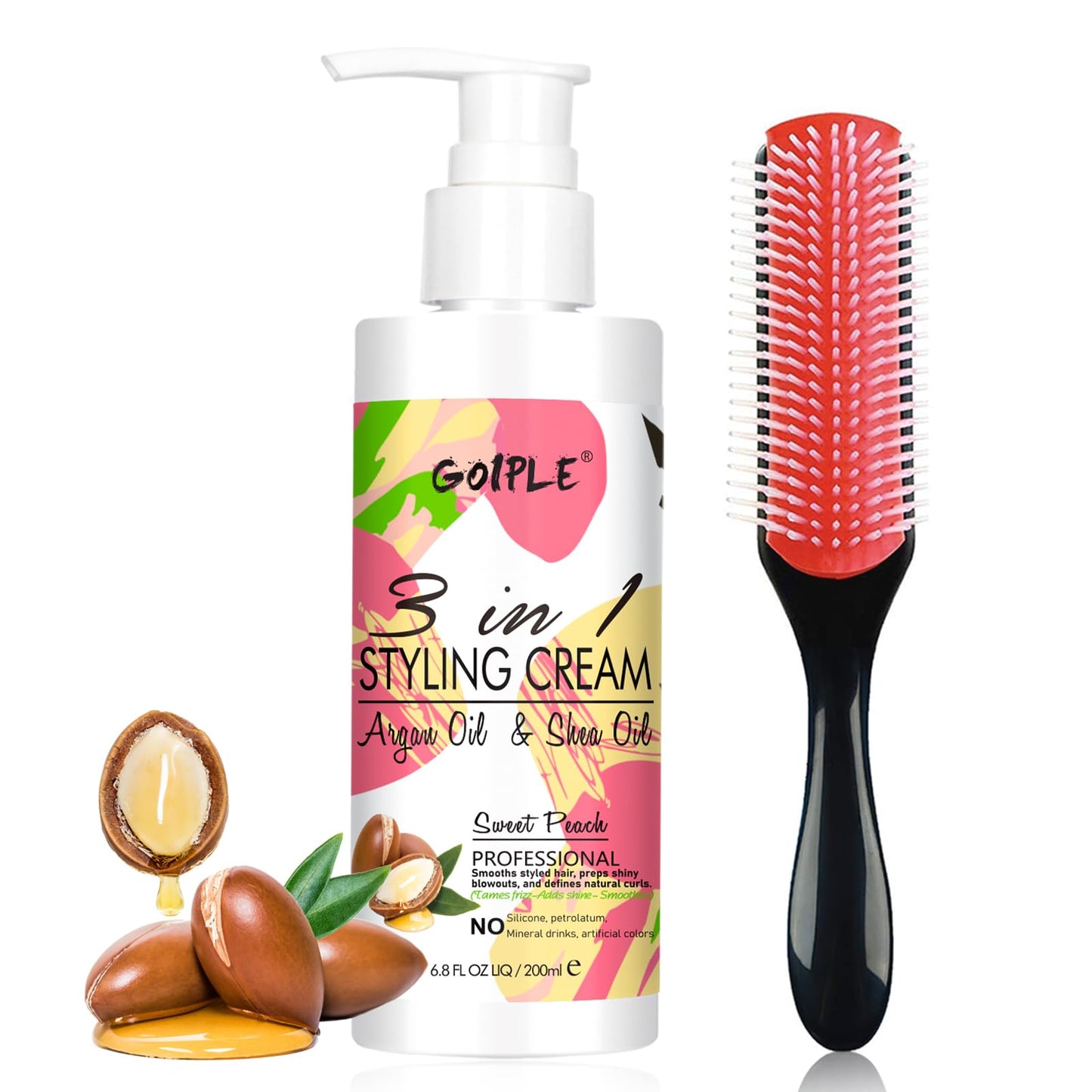 3-In-1 Styling Cream for Flyaways - Anti-Frizz Cream to Define All Hair Types & Textures - Add Shine and Smoothness with Brush
