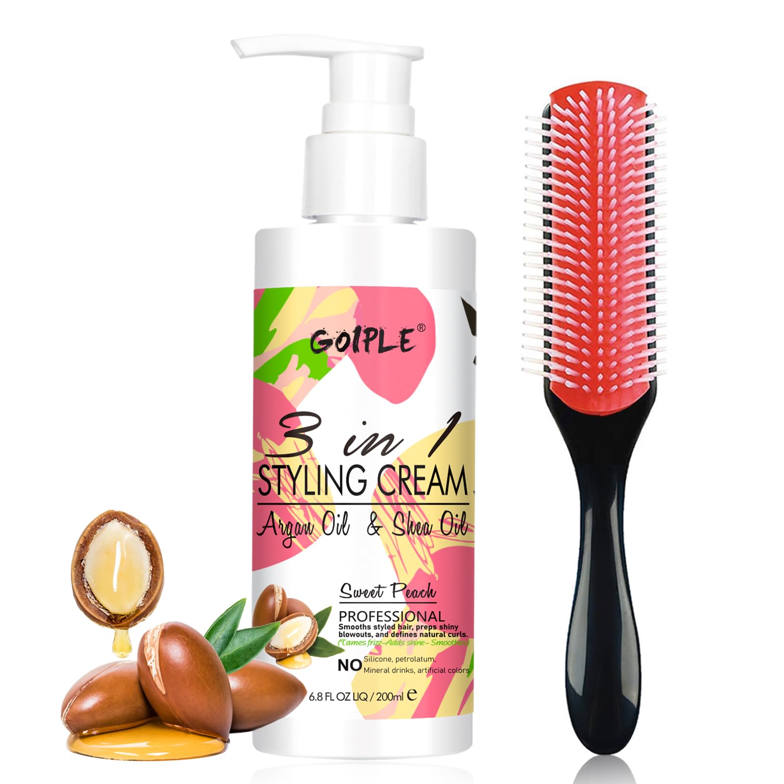 3-In-1 Styling Cream for Flyaways - Anti-Frizz Cream to Define All Hair Types & Textures - Add Shine and Smoothness with Brush