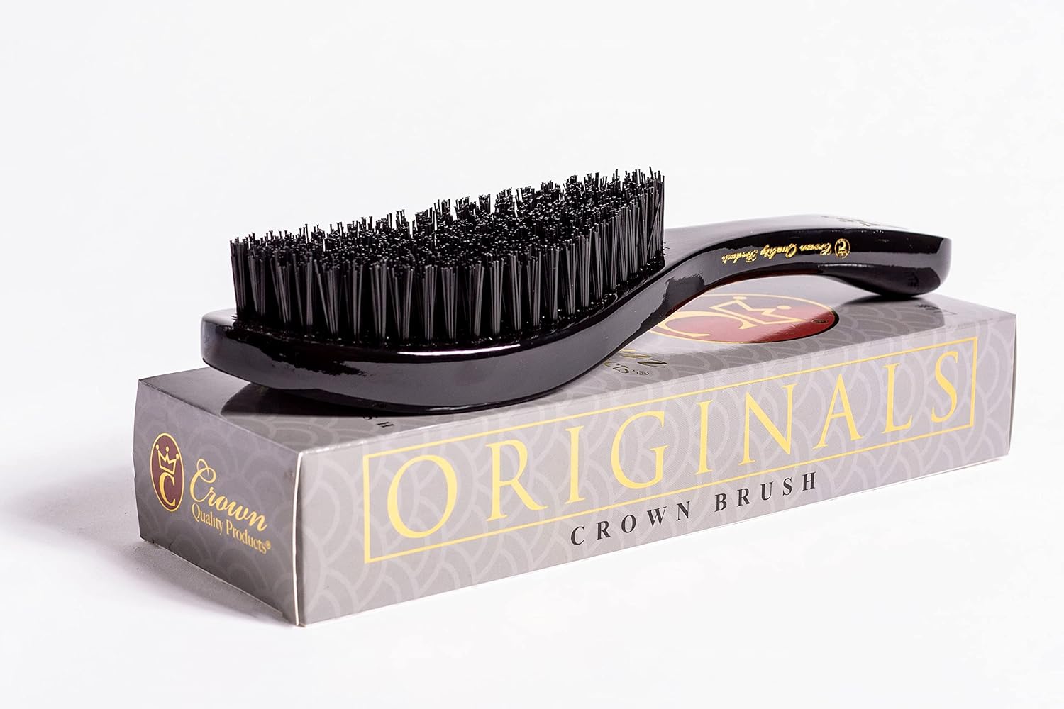 Crown Quality Products Original Contour 360 Wave Brush - Hard Flex Bristles (Black, Gold) Hairbrush