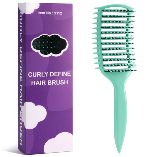 Curl Defining Brush, Vented Curly Hair Brush for Effortlessly Detangling Shaping and Defining Women's Men's Curls on All Wet or Dry Hair Types, Reduces Frizz (Green)