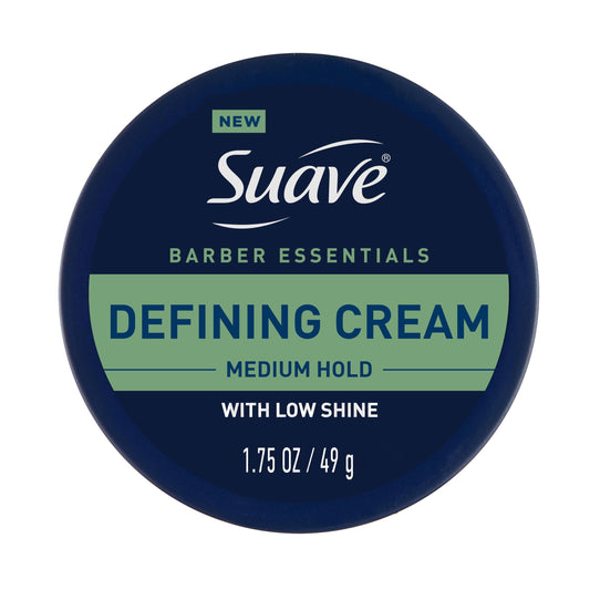 SUAVE Hair Cream Barber Essentials Defining Cream for Men, Medium Hold and Low Shine, Long-Lasting Barber Quality Results, 1.75 oz