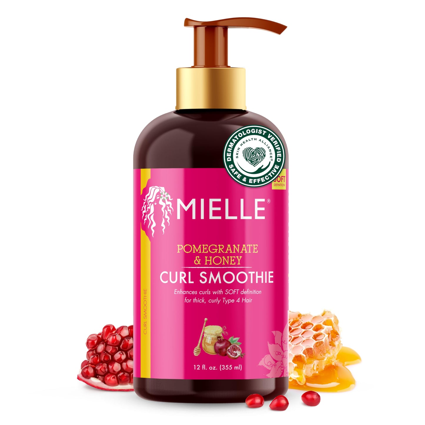 Mielle Organics Pomegranate & Honey Curl Enhancing Smoothie - Moisturizing Curly Hair Cream for Type 4 Curly & Coily Hair - Softens, Strengthens & Defines Curls (12 Fl Oz)