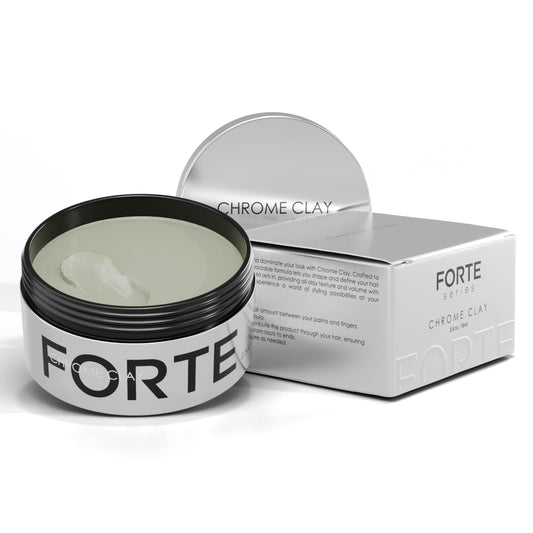 Forte Series Chrome Clay Strong Hold Hair for Men | Matte Finish, Volumizing & Texture Enhancing | Kaolin, Biotin & Aloe Vera | Lightweight, Reworkable & Easy Wash-Out | 2.5oz