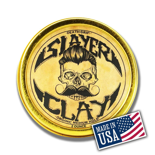 Hair Clay For Men - Slayer Clay Organic Medium Hold 2 Ounce Tin - Like Pomade Cream Or Gel - Shine Free & Non Greasy - Anti Dandruff & Easy To Use Mens Hair Product With Bentonite By Death Grip
