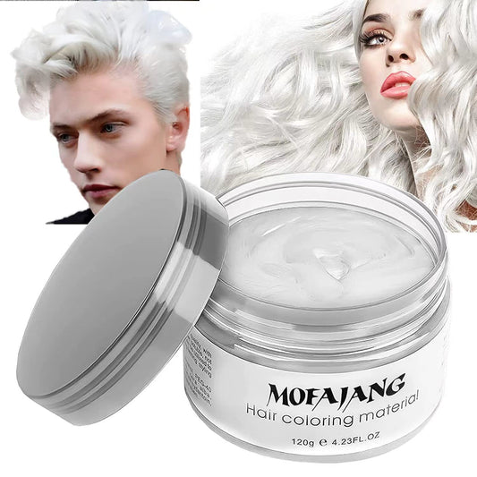 Hair Wax Color White, Temporary Hair Color Dye Washable Hair Styling Mud, Style Clay for Girls Boys Teens Women, Instant Hair Coloring Gel Cream for DIY Cosplay Halloween Children's Day (1, White)