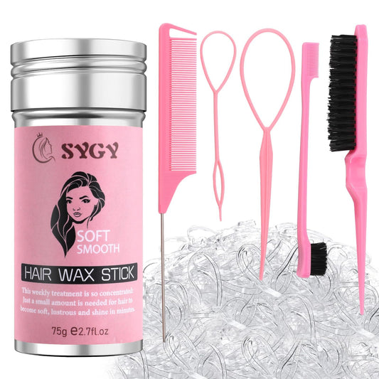 Hair Wax Stick Accessories, 500Pcs Clear Elastic Ties for Kids Girls, 3Pcs Hair Combs for Women, 2Pcs Hair Loop Styling Tools