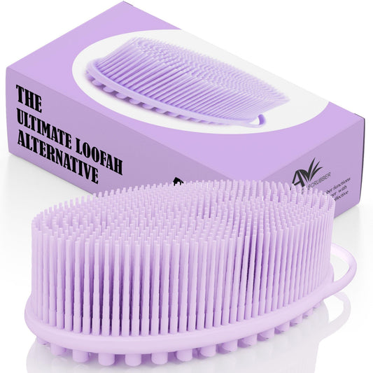 Avilana Silicone Body Scrubber Gentle Shower Brush & Loofah ALTERNAtive- Food Grade & Lab Tested Fast-Drying, Hygienic, BPA-Free Silicone Body Gentle Exfoliator (Lavender, Massage)
