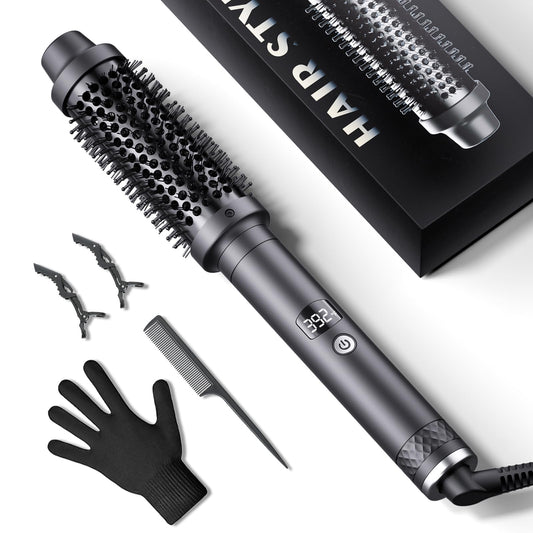 DAILYLIFE Thermal Brush for Blowout Look, 1.5 Inch Thermal Round Brush with Negative Ion, 20s Fast Heat Curling Iron, Dual Voltage Hot Brushes for Hair Styling Volumizing, Black