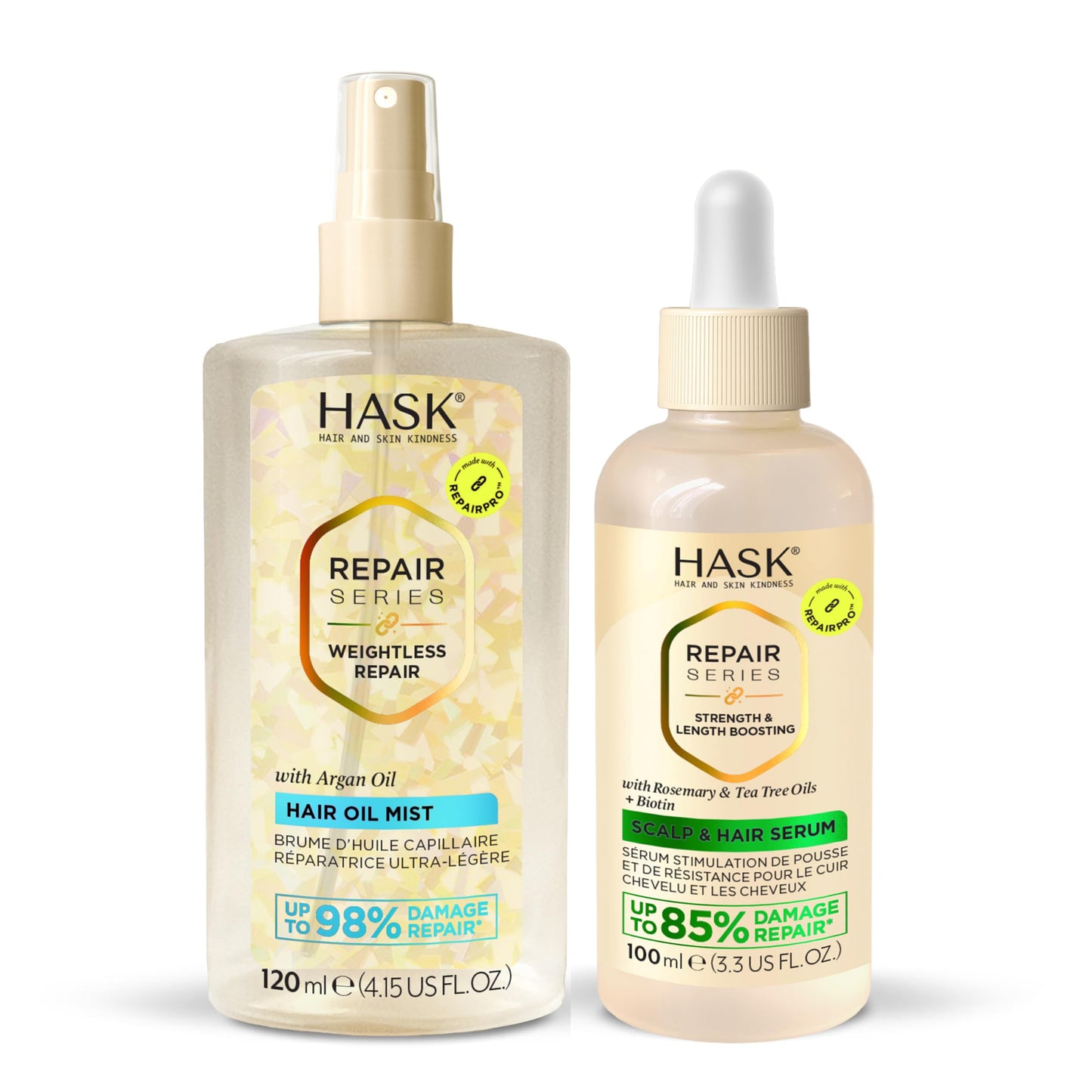HASK Weightless Repair Hair Oil Mist & Strength & Length Boosting Scalp and Hair Serum - Repairs Damage, Adds Shine & Moisture, Strengthens, Prevents Breakage, Sulfate-Free, Cruelty-Free