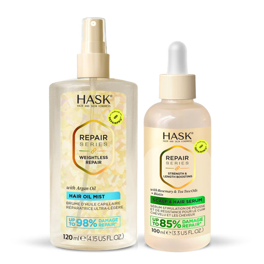HASK Weightless Repair Hair Oil Mist & Strength & Length Boosting Scalp and Hair Serum - Repairs Damage, Adds Shine & Moisture, Strengthens, Prevents Breakage, Sulfate-Free, Cruelty-Free