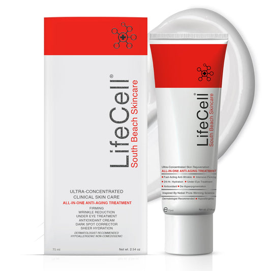 LifeCell All In One Anti-Aging Cream Reduces Wrinkles, Fine Lines, Dark Circles & Sun Damage Retinol, Vitamin C, DMAE & Hyaluronic Acid Fragrance-Free, for All Skin Types (2.54oz)